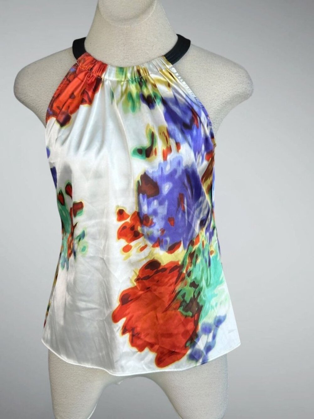 T Tahari Colorful Floral Draped Halter Top Size Medium Petite